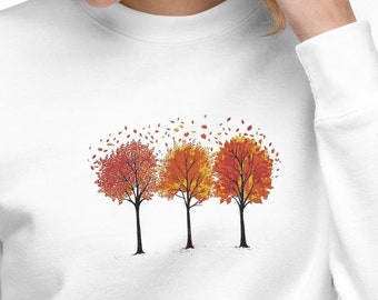 Autumn Trees Embroidered Sweatshirt, Fall Crew Neck Pullover, Cozy Fall Sweater, Autumn Forest Crew Neck Jumper, Fall Sweater, Autumn Gift