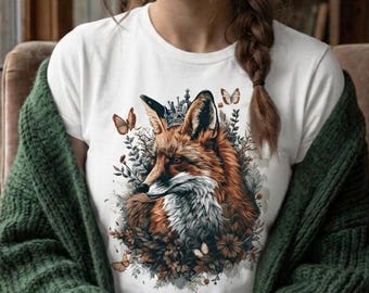 Geometric Fox Shirt,Outdoor Adventure Graphic Tee,Modern Forestcore Art,National Park Style Top, Woodland Fox Badge Tee,Nature Explorer gift