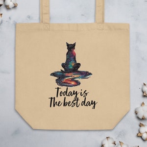 Cosmic Cat Eco Tote Bag, Inspirational Organic Cotton Shopping Bag, Celestial Cat Tote Bag, Motivational Gift Tote, Cat Bag, Cat Mom Gift