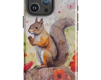Capa de celular personalizada com esquilo | Capa MagSafe para iPhone com estampa de animal da floresta em aquarela | Capa personalizada para Samsung com tema de vida selvagem | Presente para amantes da natureza