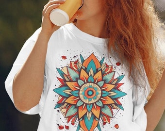 Vibrant Floral Mandala Shirt, Colorful Sacred Geometry Tee, Yoga Meditation Gift, Boho Spiritual Top, Zen Mindfulness Graphic, Men, Women