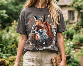 Comfort Colors Fox Queen T-Shirt | Mystical Woodland Crowned Fox | Dark Cottagecore Graphic Tee | Forestcore Apparel | Nature Lover Gift