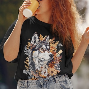 Camiseta con estampado de husky con flores, camiseta para mamá husky, regalo para mamá husky, camiseta de perro cottagecore, regalo para amantes de los perros, camiseta para mamá de perro, camiseta de husky siberiano, perro husky
