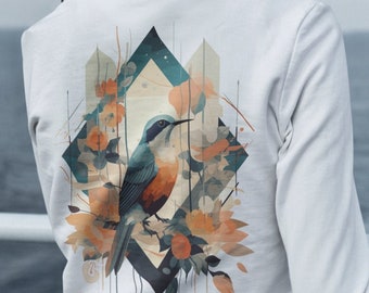 Cottagecore Bird Hoodie, Bird Back Print Sweatshirt, Bird Lover Hoodie Gift, Floral Bird Hoodie, Summer Boho Bird Hoodie, Floral Sweatshirt