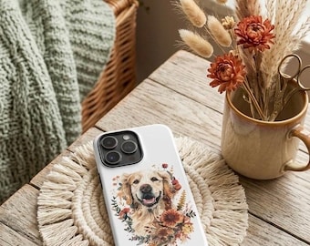 Custom Golden Retriever Phone Case | Floral Dog Cover | Personalized Pet Portrait | Boho iPhone Tough Case | Samsung Galaxy Name Gift