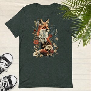 Vintage Style Fox T-shirt Forestcore Tee Graphic Fox Tee Vintage looking Fox in Flowers Tee Gift Fox Lover