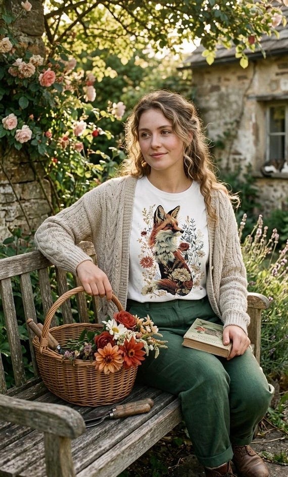 Vintage Fox Shirt, Forestcore Graphic Tee, Woodland Animal Art, Cottagecore Fox Gift, Storybook Style Nature Top, Dark Forest Fox Apparel