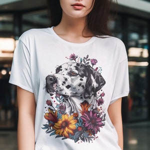 Floral Dalmatian T-shirt, Dalmatian Mom Shirt, Dalmatian Lover Gift, Cute Dog T-shirt, Cottagecore Tee, Gift Dog Lover, Cute Dog mom T-shirt
