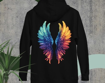 Engelsflügel Hoodie, Back Print Grafik Hoodie, geflügeltes Sweatshirt, Pullover mit Engelsflügeln, Angelic Sweatshirt, Angelcore Pullover