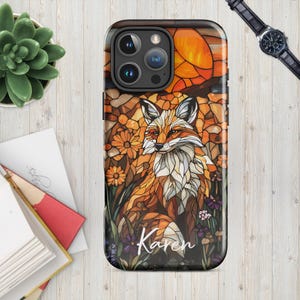 Custom Fox Tough Case for iPhone®, stained Glass Effect Phone Cover, Personalized Fox Phone Cover, Custom iPhone 16 15 14 13 12 11 Case,