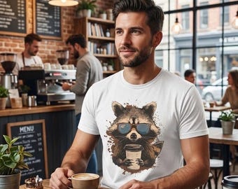 Funny Raccoon Coffee Shirt, Tired Raccoon Tee, Coffee Lover Gift,Trash Panda Graphic, Morning Mood Shirt, Sarcastic Animal Top, Caffeine Tee
