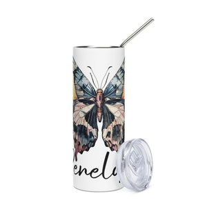 Aangepaste roestvrijstalen beker met vlinder, Cottagecore-beker, vintage vlinderreismok, gepersonaliseerde beker, cadeau vlinderliefhebber
