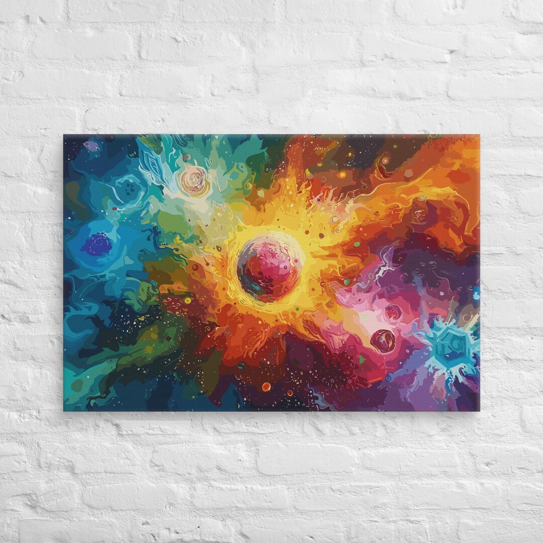 Cosmic Painting Canvas Print, Abstract Colorful Wall Decor Vibrant ...