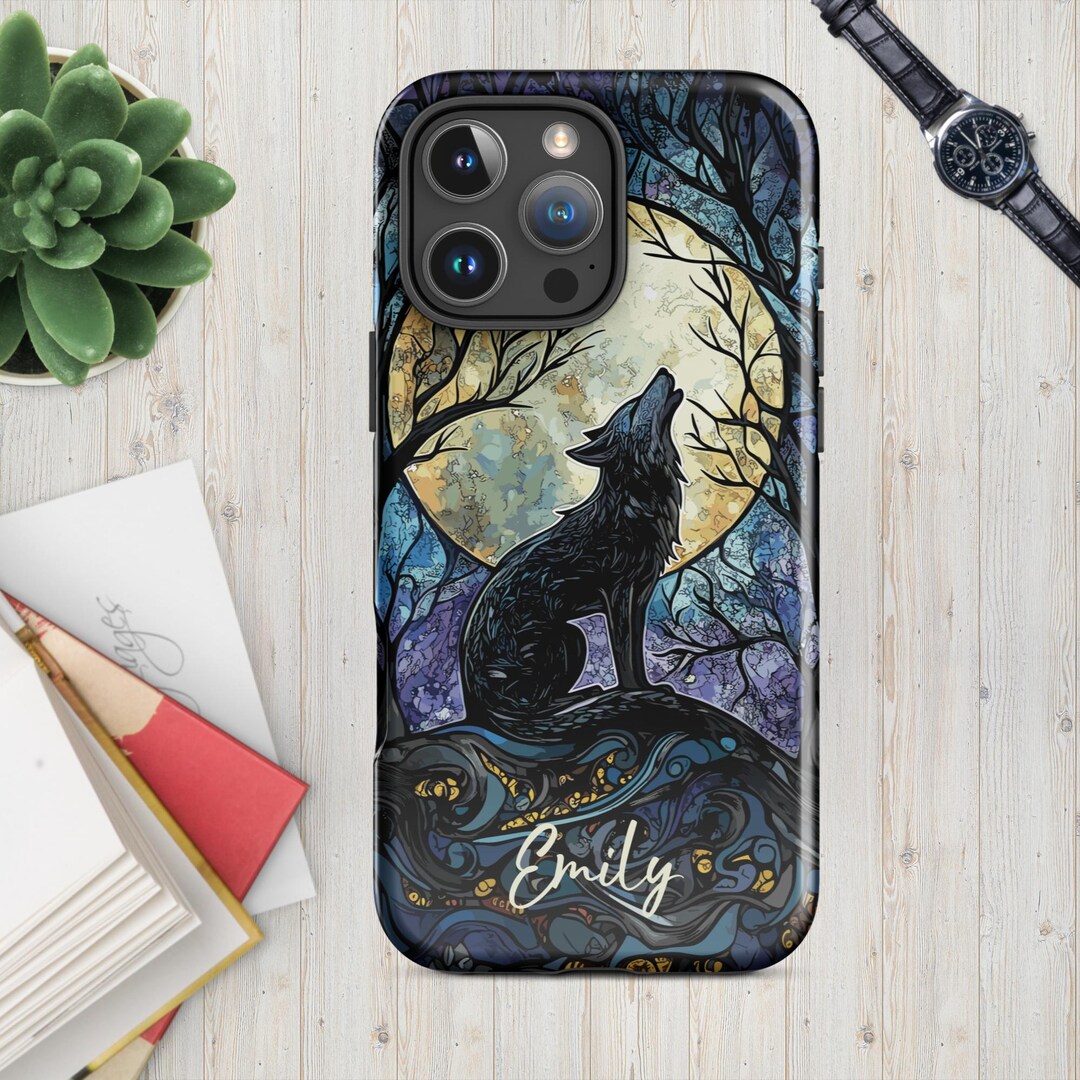 Full Moon and Howling Wolf Tough Iphone® Case, Stained Glass Effect