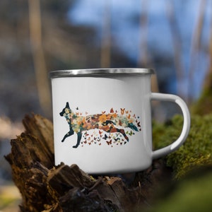 Floral Fox Enamel Mug, Fox Travel Coffee Mug, Camping Gear, Campfire Coffee Mug, Gift Fox Lover, Camping Gift, Cute Butterfly Fox Mug