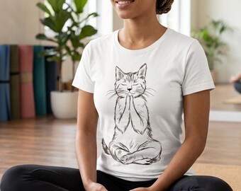 Meditating Cat Shirt, Yoga Cat Tee, Zen Kitten Graphic, Namaste Animal Top, Gift for Cat Lovers, Mindfulness Apparel, Spiritual Cat Art