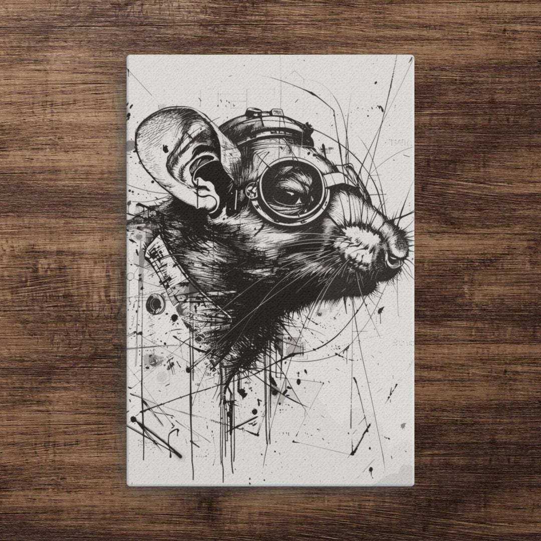 Cog & Whisker: Steampunk Rat Digital Art Canvas Print • Sketch Design ...