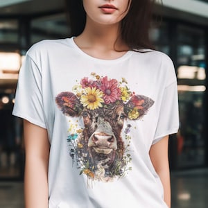 Camiseta floral de vaca, linda camisa de vaca, camiseta Farmlife, camiseta de regalo de granjero de vacas, camiseta amante de las vacas, camiseta de vaquera