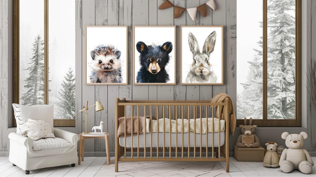 Printable Forest Nursery Wall Art Set of 3, Custom Woodland Nursery ...