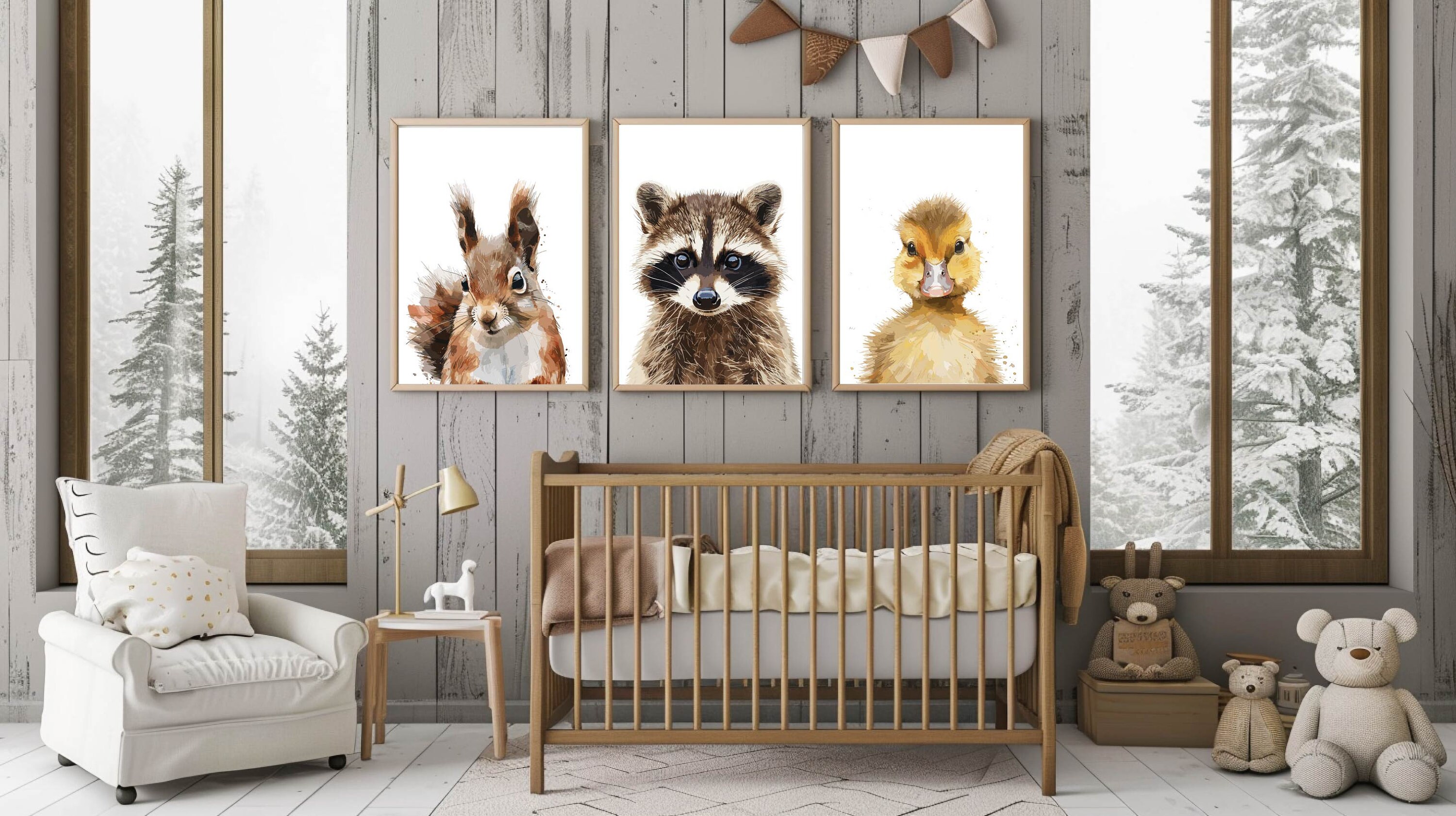 Printable Forest Nursery Wall Art Set of 3, Custom Woodland Nursery ...