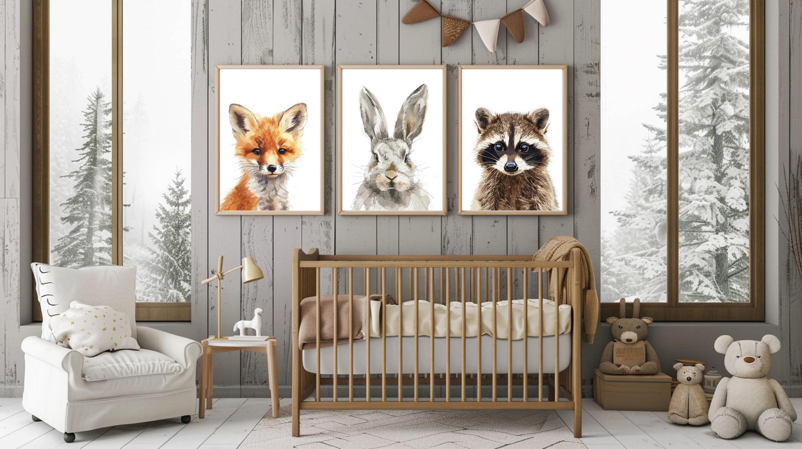 Printable Forest Nursery Wall Art Set of 3, Custom Woodland Nursery ...