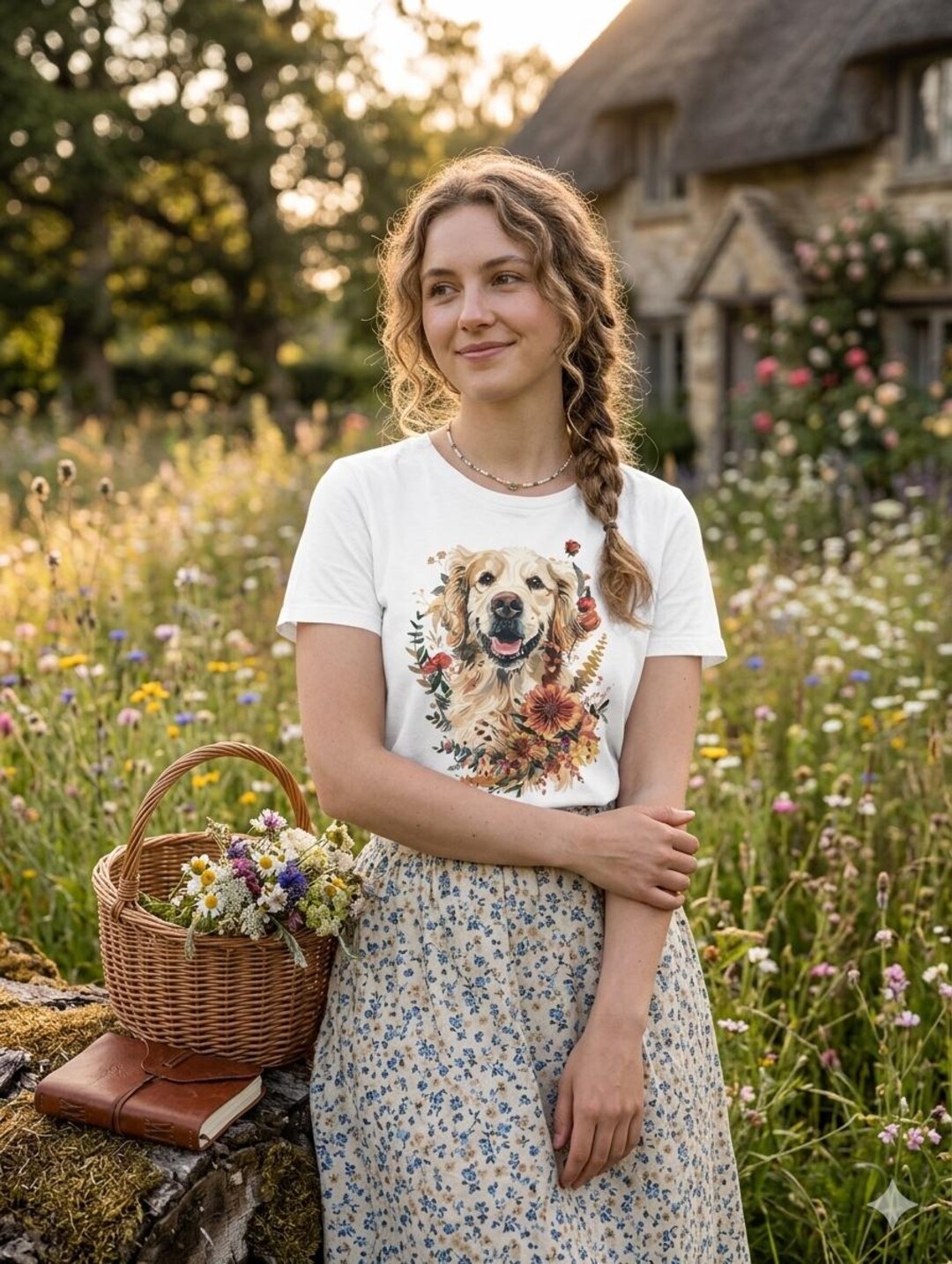 Floral Golden Retriever T-shirt | Botanical Dog Mom Tee | Cottagecore ...
