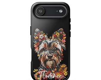 Custom Yorkshire Terrier Tough Phone Case Floral Yorkie Dog Mom Gift Custom Pet iPhone 18  Pro Max Samsung Galaxy Dual Layer Cover