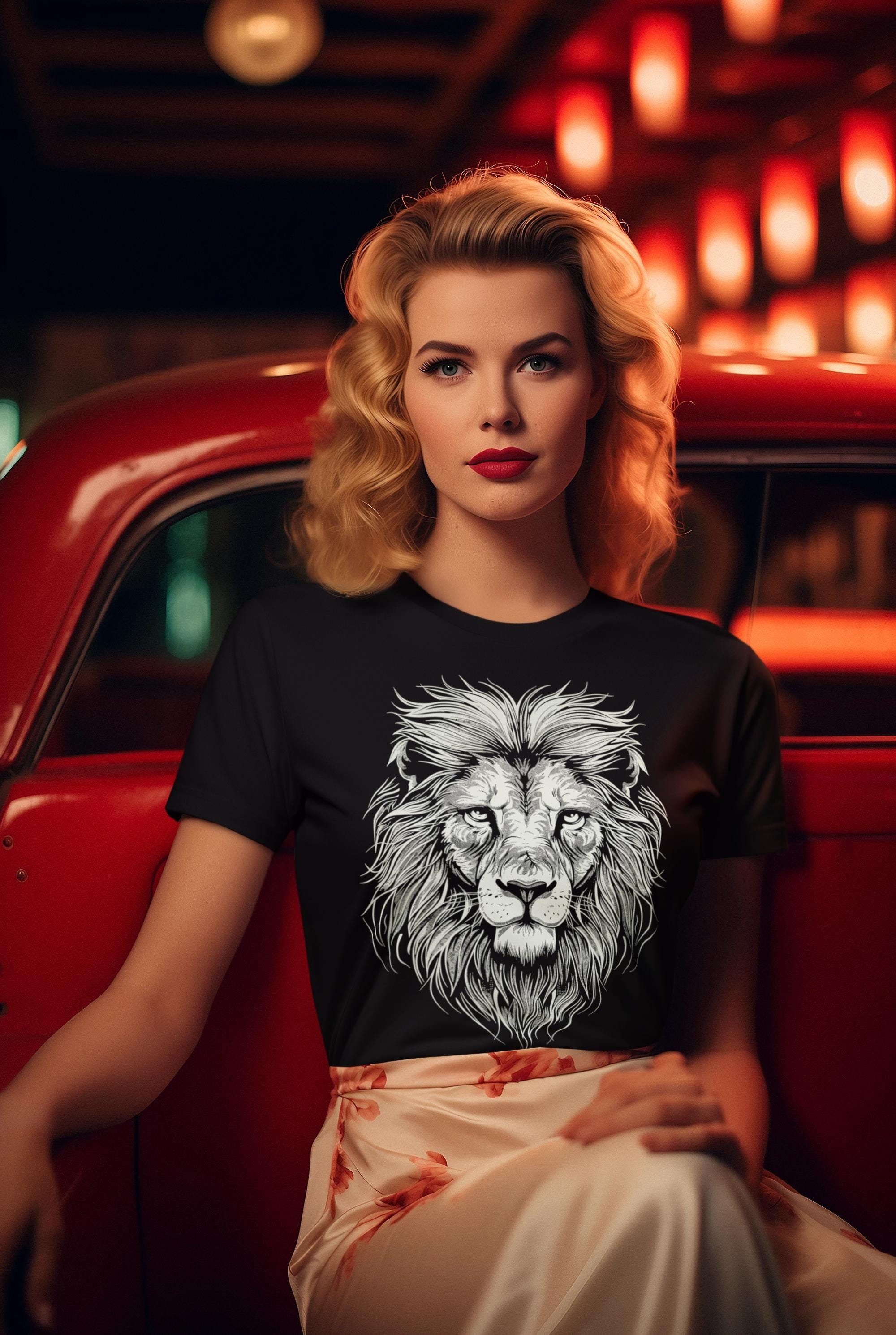 Graphic Lion T-shirt White Line Lion Portrait Sketch Tee Gift For Lion Lover,  Elegant Lion print Tee, Unisex Lion Tshirt, Gift for Him
