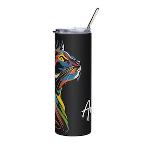 Custom Cat Tumbler, Personalized Cat Mom Travel Mug, colorful Cat Travel Cup, Personalized Cat Gift, Custom Cat Gift, Custom Cat Coffee Mug