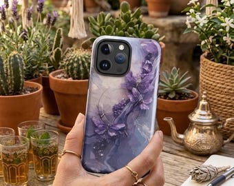 Amethyst Butterfly Phone Case | MagSafe iPhone 18 Cover | Samsung Galaxy Gemstone Case | Purple Crystal Aesthetic | Fairycore Tech Accessory