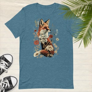 Vintage Style Fox T-shirt Forestcore Tee Graphic Fox Tee Vintage looking Fox in Flowers Tee Gift Fox Lover