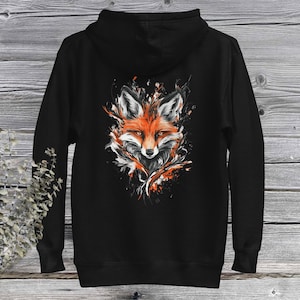 Fire Fox Back Print Hoodie, Fox Pullover, Fox Sweatshirt, Forestcore Hoodie, Abstract Fox Jumper,  Gift Fox Lover, Anime Fox Sweatshirt