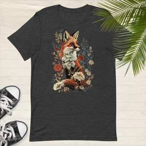 Vintage Style Fox T-shirt Forestcore Tee Graphic Fox Tee Vintage looking Fox in Flowers Tee Gift Fox Lover