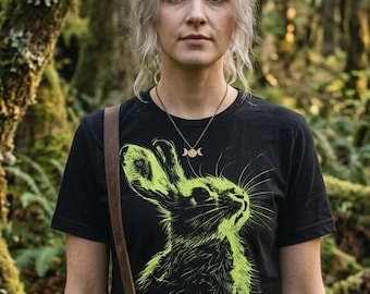 Graphic Bunny T-shirt, Minimalist Rabbit Tee, Neon Bunny Tshirt, Cute Bunny Lover Top, Simple Animal Art, Rabbit Mom Tee, Forestcore Style