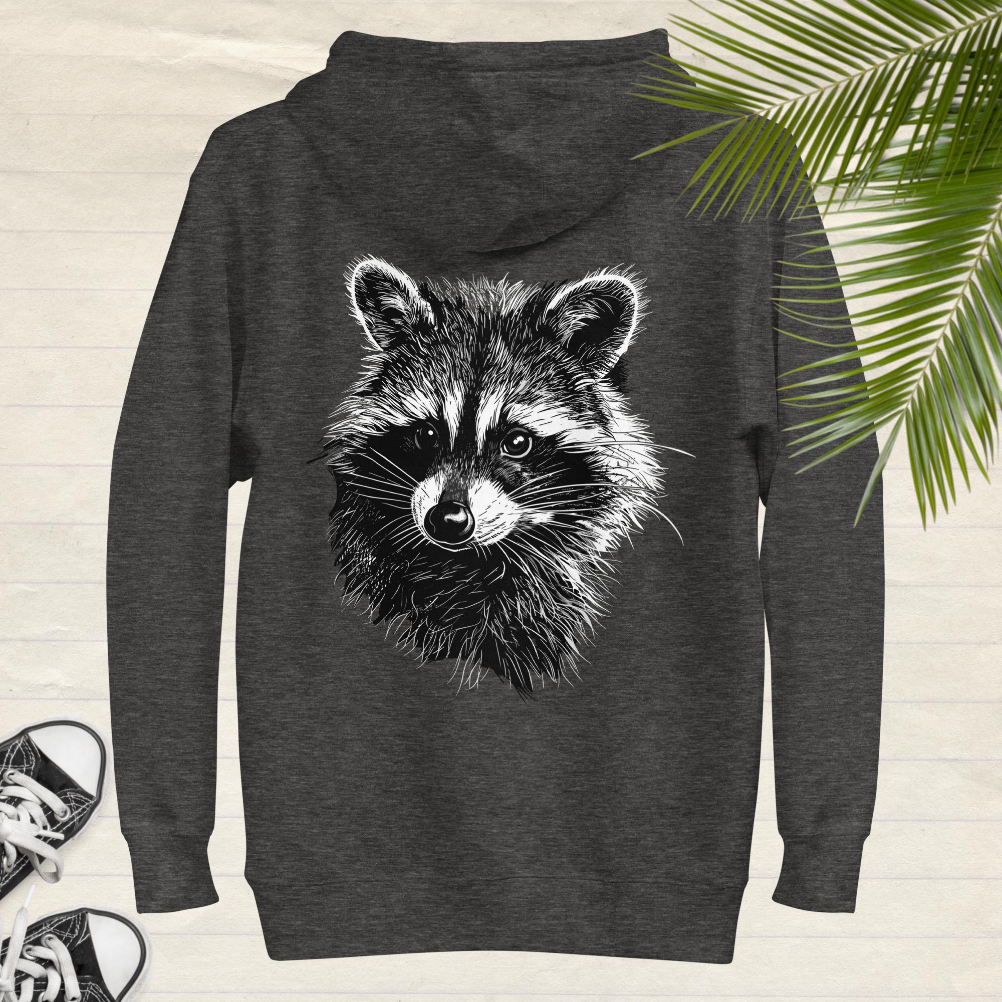 Raccoon Hoodie, Monochrome Raccoon Back Print Sweatshirt, Raccoon