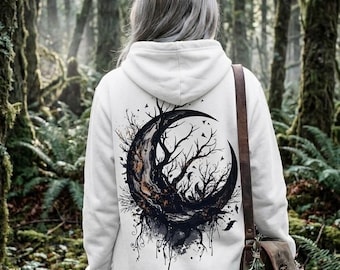 Crescent Moon Hoodie, Forestcore Sweatshirt,  Forest Witch Hoodie, Back Print Hoodie,  Nature Hoodie, Fairycore Sweater, Moon Phase Hoodie,