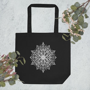 Mandala Eco Tote, Sacred Geometry Cotton Shopping Bag, Yoga Tote Bag, Traveler Tote Bag,  Mandala Gift, Mandala Grocery Bag, Floral Mandala