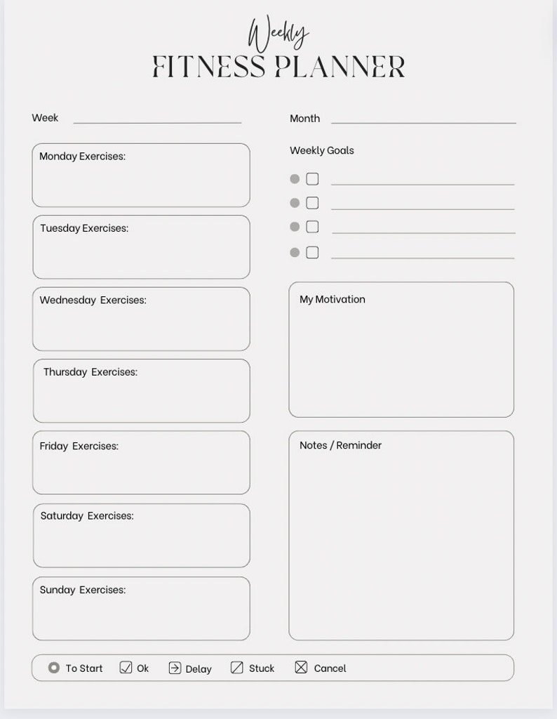 Weekly Fitness and Meal Planner - Etsy