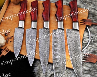 Hand geschmiedet Stahl Koch Set mit 5 Messer, Küchenmesser Geschenk für sie Weihnachtsgeschenk Camping Messer Geschenk für ihn Geschenk für Vater Trauzeugen Geschenk