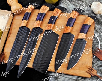 5-teiliges handgeschmiedetes Damaskus-Stahl-Kochset, Damaskus-Messerset, Damaskus-Kochmesserset, Damaskus-Küchenmesserset, Jubiläumsgeschenkmesser