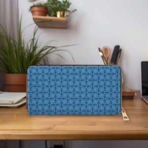 Cartera con cremallera; cartera de diseño, cartera clutch, cartera de arte original, regalo para ella, piel sintética, llamativa cartera de mujer - Vidrio Azul
