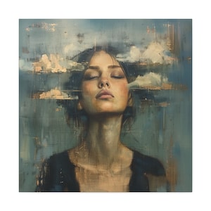 Head In The Clouds Canvas Gallery Wrap, Metaphorical Art, Beautiful Girl In Thought, 1.25&quot; Deep, Multiple Sizes Available, Canvas Wall Art