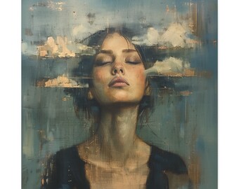 Head In The Clouds Canvas Gallery Wrap, Metaphorical Art, Beautiful Girl In Thought, 1.25" Deep, Multiple Sizes Available, Canvas Wall Art