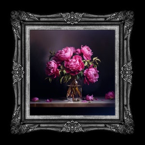 Moody Magenta Peonies Print, Pink Peony Art, Still Life Peonies, Unframed Canvas Gallery Wrap, Multiple Sizes Available, 1.25&quot; Deep