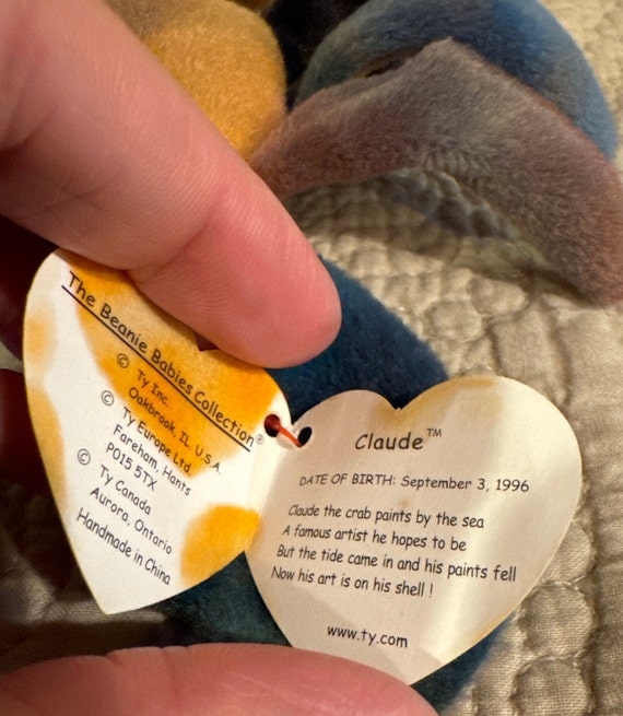 Ty Beanie Babies Claude the Crab Birth Date 9-3-96 Style 4083