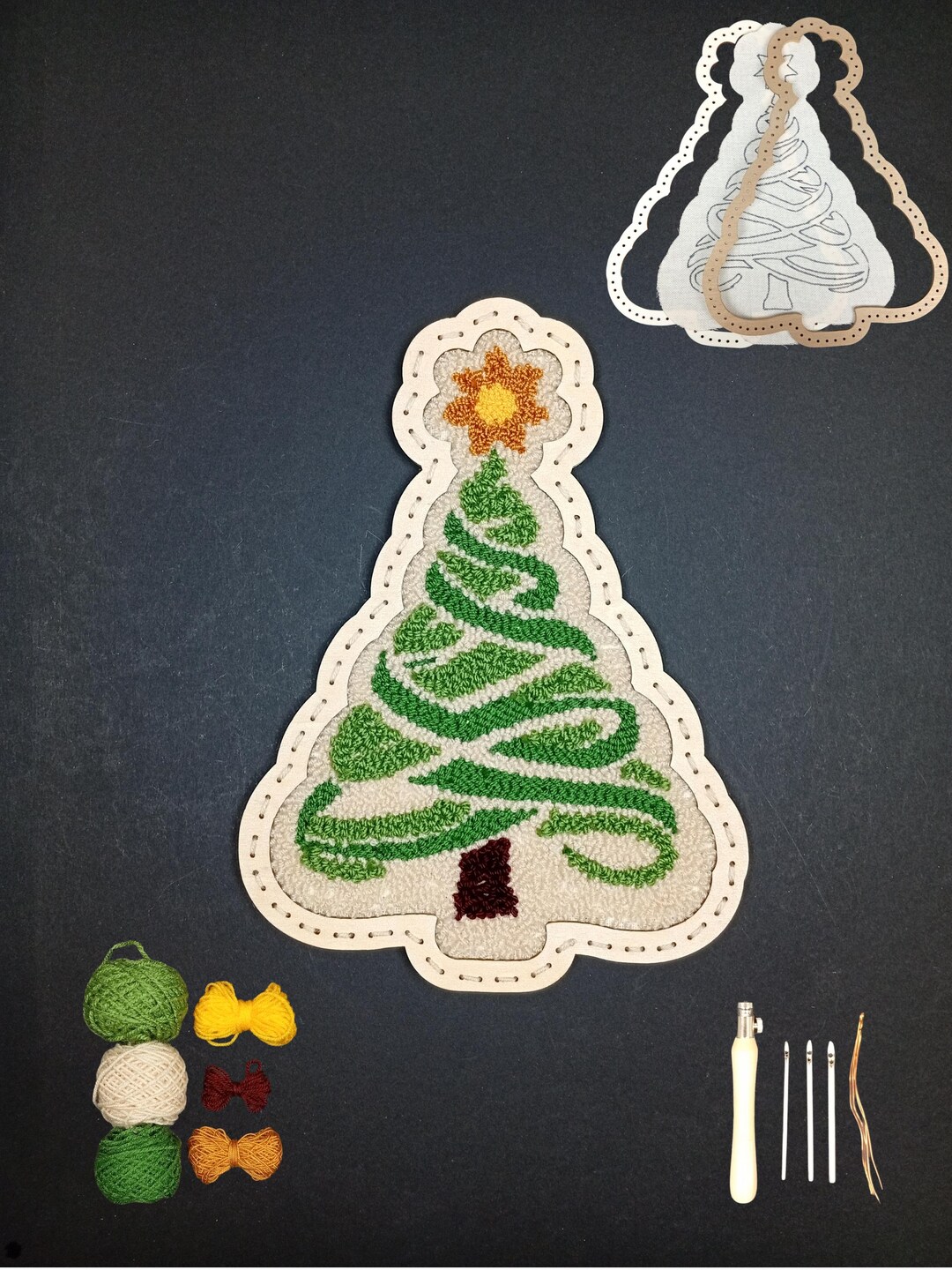 Christmas Tree Punch Needle Latch Hooking Kit: Beginner 3D Ornament ...