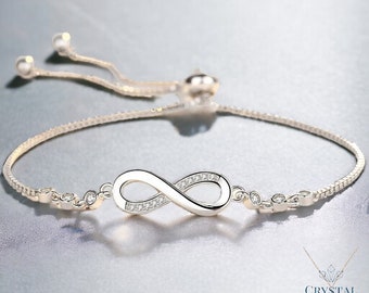 Dainty Silver Crystal Bracelet, Elegant Sterling Silver Infinity Bracelet, Quality Infinity Bracelet, Silver Infinity Bracelet, Wedding GIft