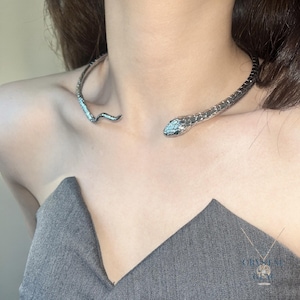Handmade Silver Snake Choker, Metal Alloy Necklace