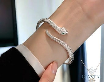Sterling Silver Snake Bracelet, Beautiful Silver Charm Bracelet, Luxury Snake Skin Bracelet, Elegant Jewelry, Gift for Her