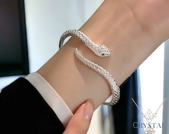 Silver Snake Bracelet, Beautiful Silver Charm Bracelet, Luxury Snake Skin Bracelet, Elegant Jewelry, Gift for Her